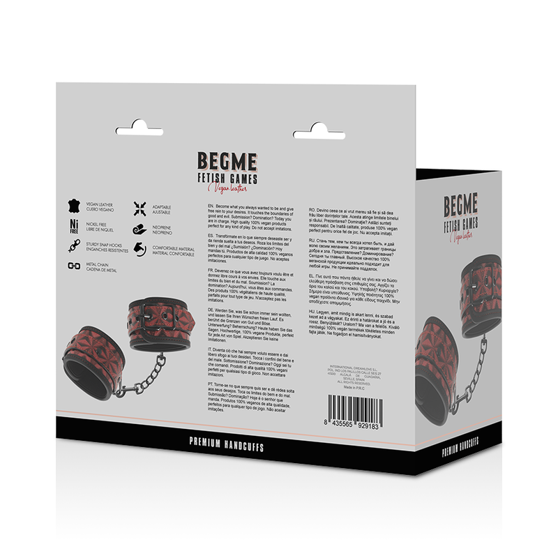 Begme Red Edition Handschellen aus veganem Leder – nickelfrei