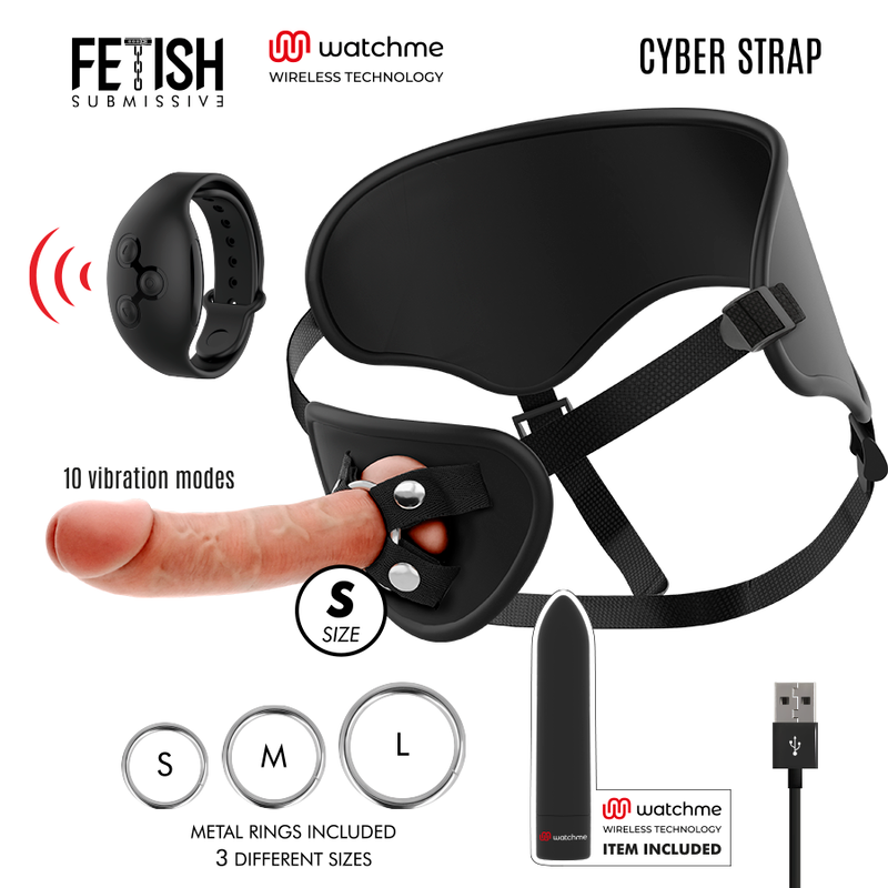 Fetish Submissive Cyber Strap-On mit Dildo + Bullet WatchMe – S