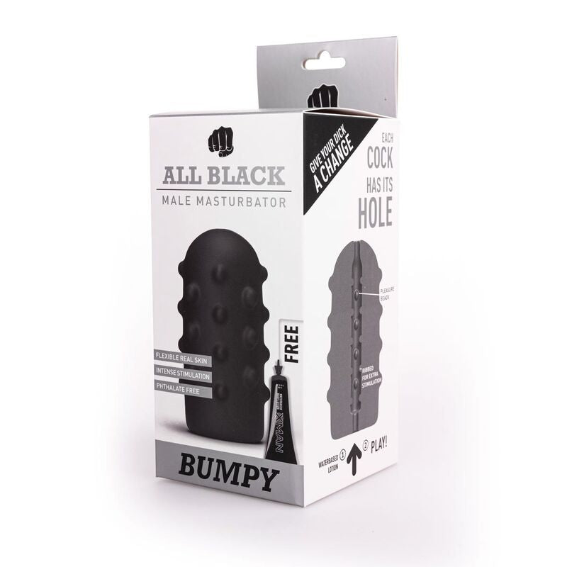 All Black Bumpy Masturbator – texturiert, mehrere Kammern, 17 cm
