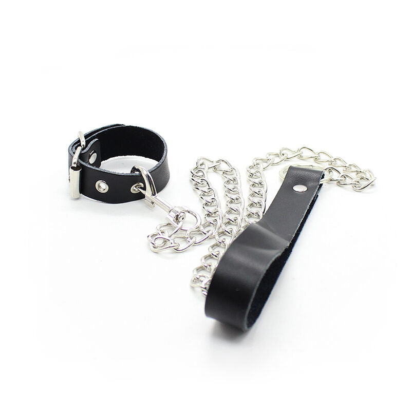 Ohmama Fetish Penis-Halsband aus Leder mit Metallkette