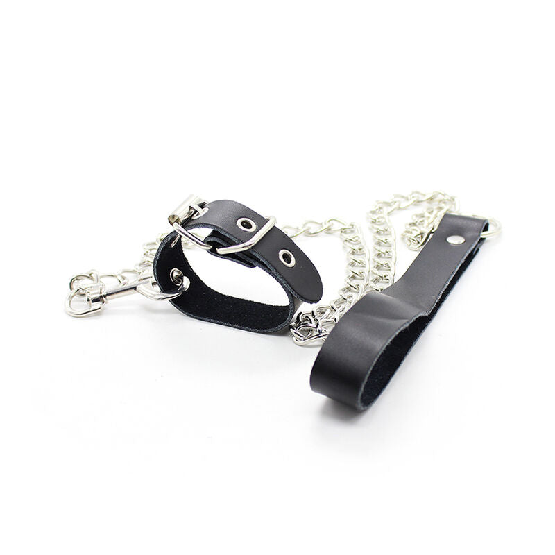 Ohmama Fetish Penis-Halsband aus Leder mit Metallkette