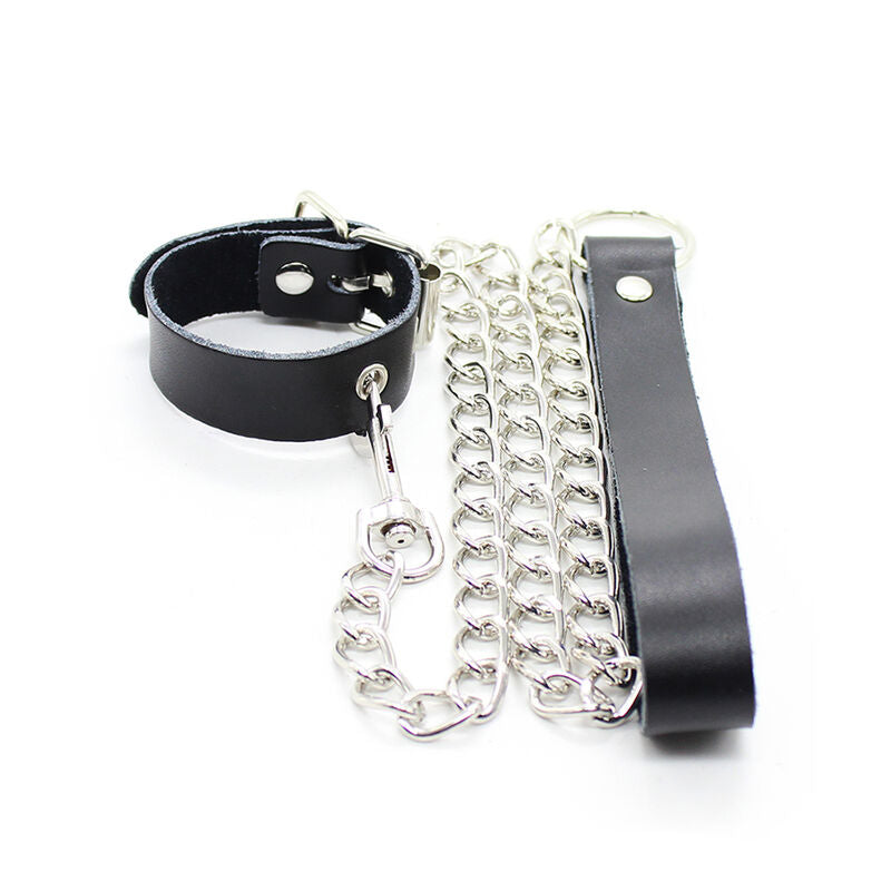 Ohmama Fetish Penis-Halsband aus Leder mit Metallkette