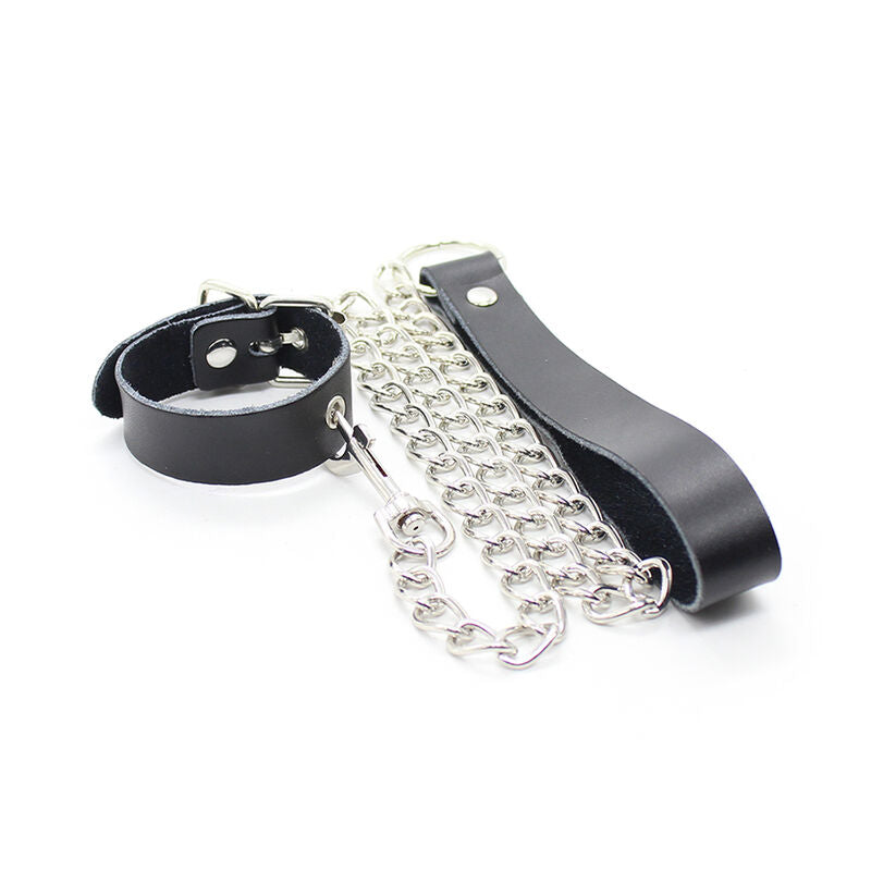 Ohmama Fetish Penis-Halsband aus Leder mit Metallkette