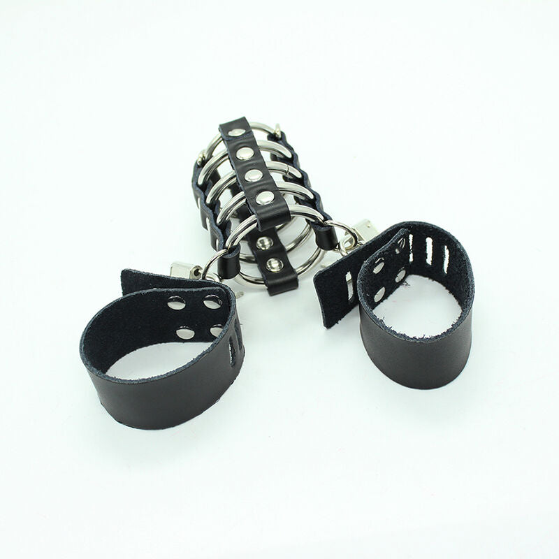 Ohmama Fetish Peniskäfig mit Metallringen & Lederriemen