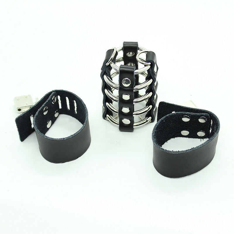 Ohmama Fetish Peniskäfig mit Metallringen & Lederriemen