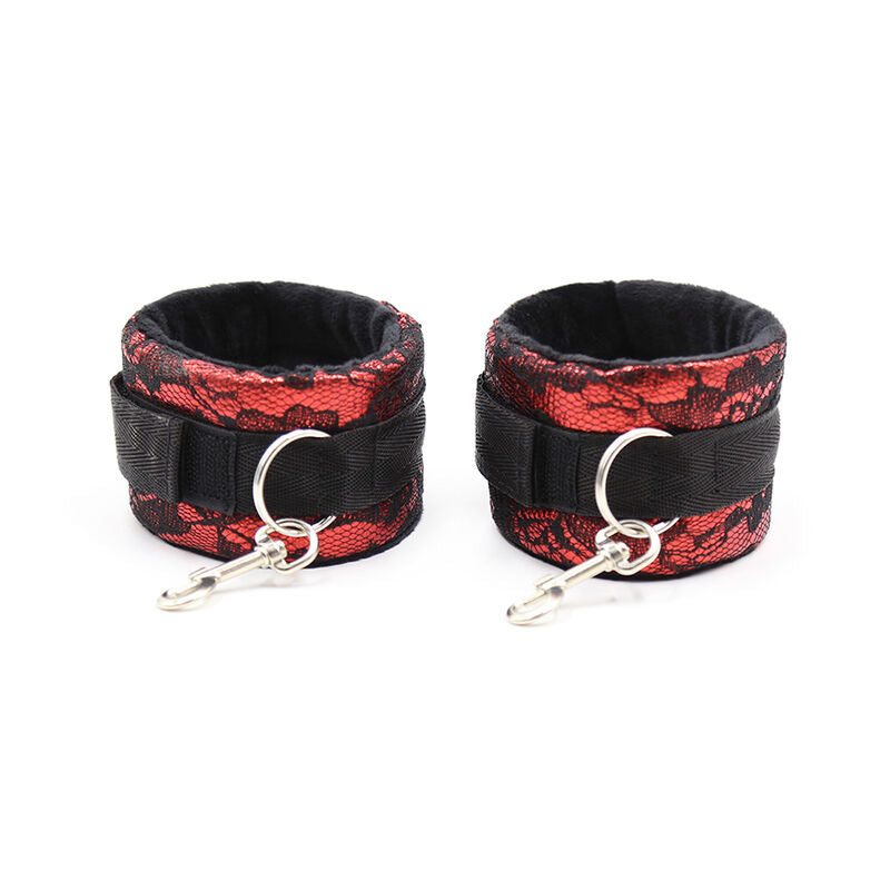 Ohmama Fetish Samthandschellen mit Nylonband – rot/schwarz