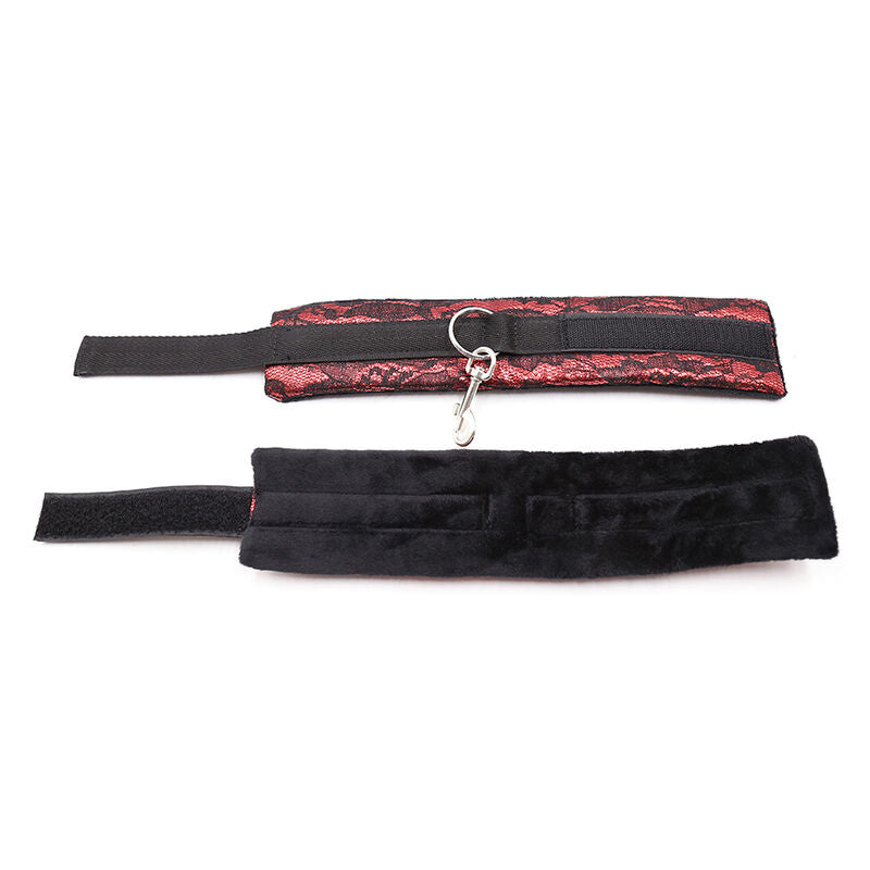 Ohmama Fetish Samthandschellen mit Nylonband – rot/schwarz