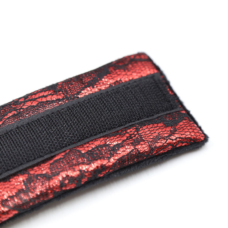 Ohmama Fetish Samthandschellen mit Nylonband – rot/schwarz
