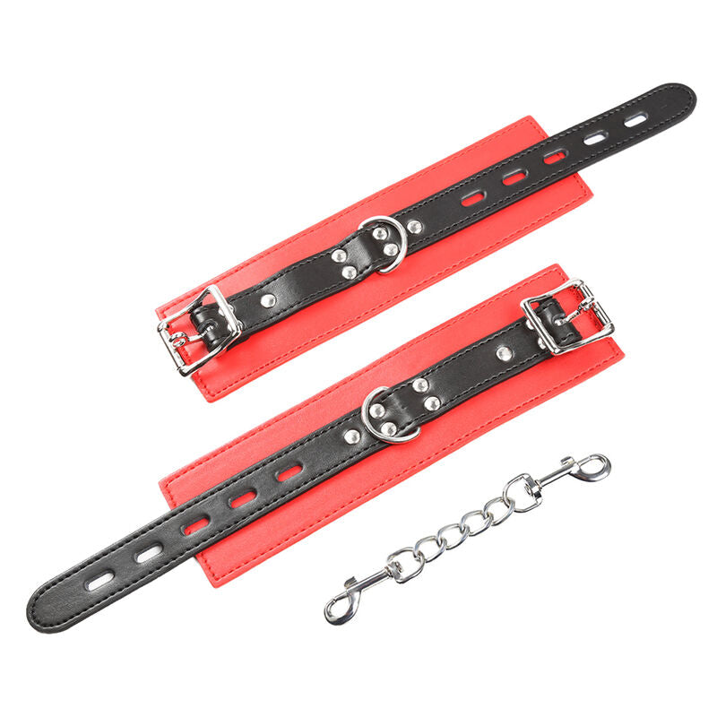 Ohmama Fetish Handschellen rot/schwarz mit Metallkette – Schnalle