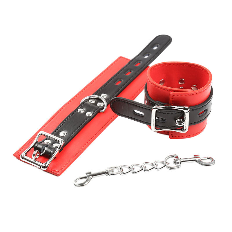 Ohmama Fetish Handschellen rot/schwarz mit Metallkette – Schnalle