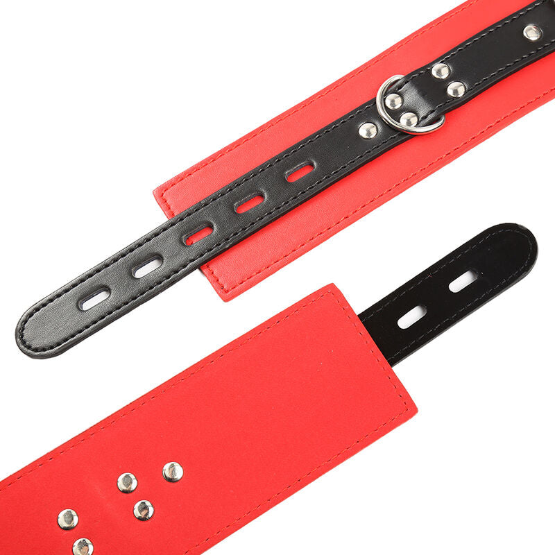 Ohmama Fetish Handschellen rot/schwarz mit Metallkette – Schnalle