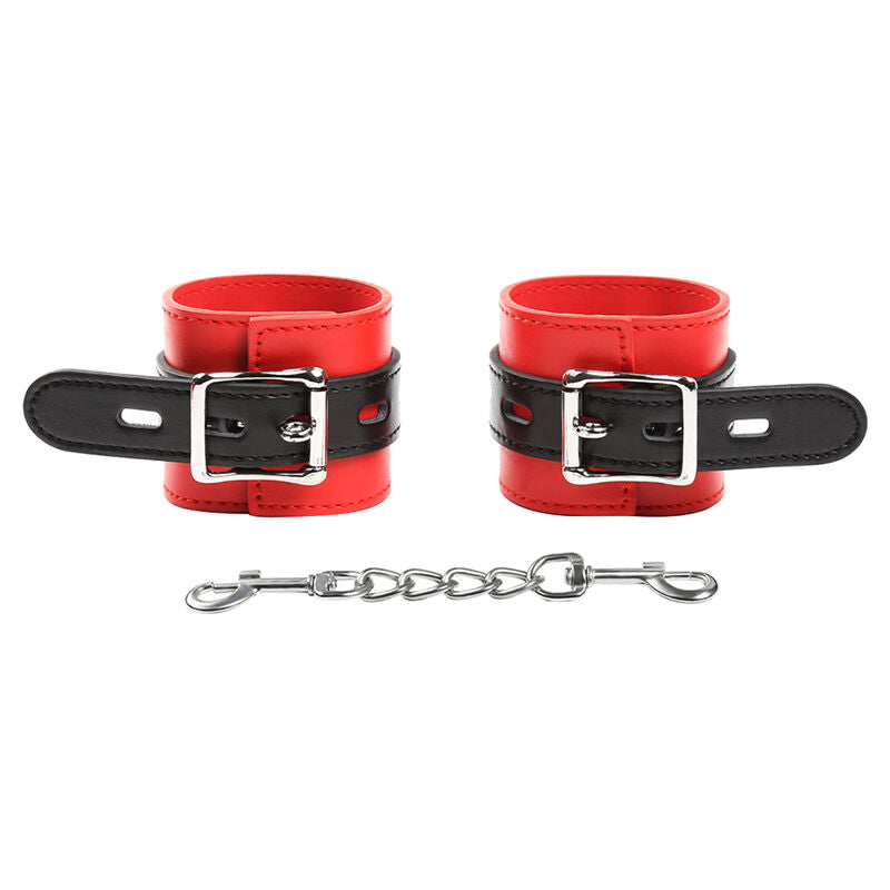 Ohmama Fetish Handschellen rot/schwarz mit Metallkette – Schnalle