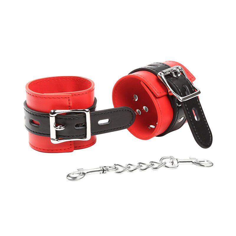 Ohmama Fetish Handschellen rot/schwarz mit Metallkette – Schnalle