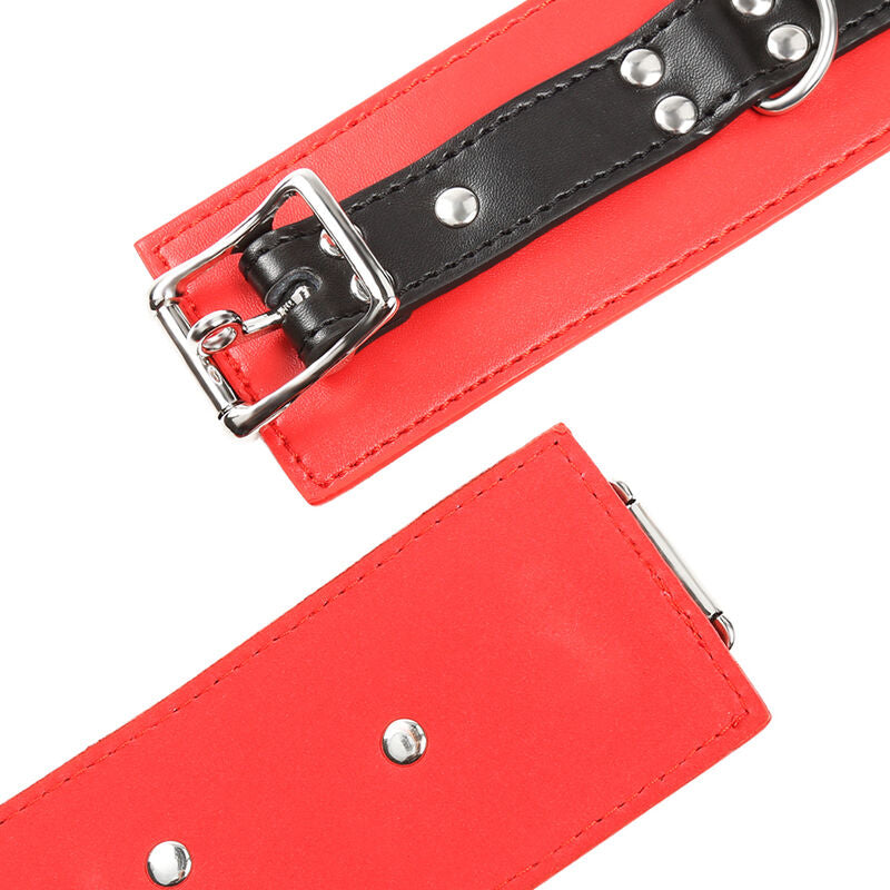 Ohmama Fetish Handschellen rot/schwarz mit Metallkette – Schnalle
