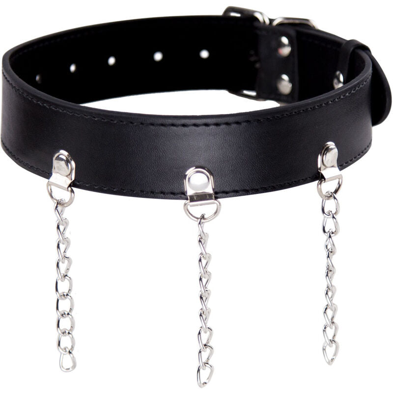 Ohmama Fetish Halskette aus Kunstleder mit Ringen & Kette