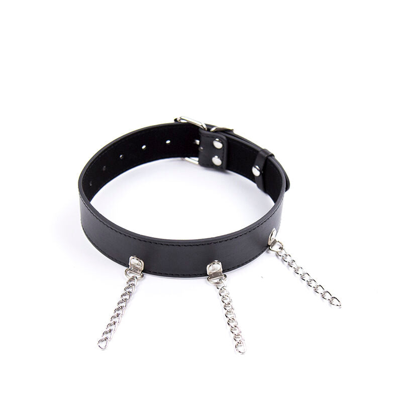 Ohmama Fetish Halskette aus Kunstleder mit Ringen & Kette