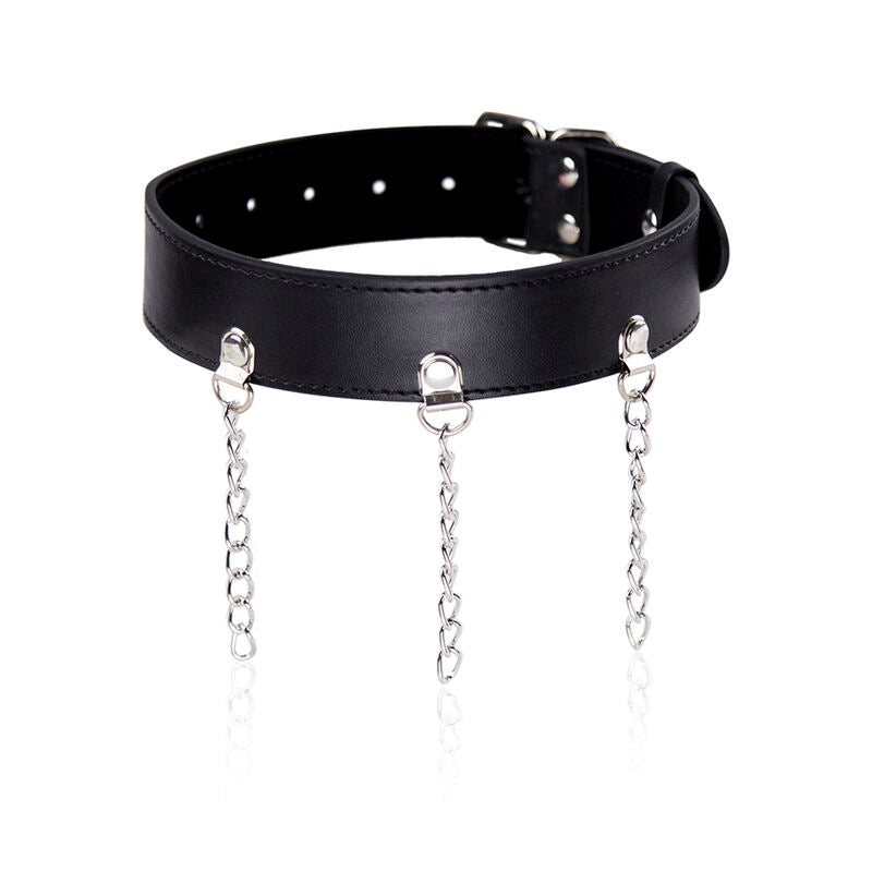 Ohmama Fetish Halskette aus Kunstleder mit Ringen & Kette