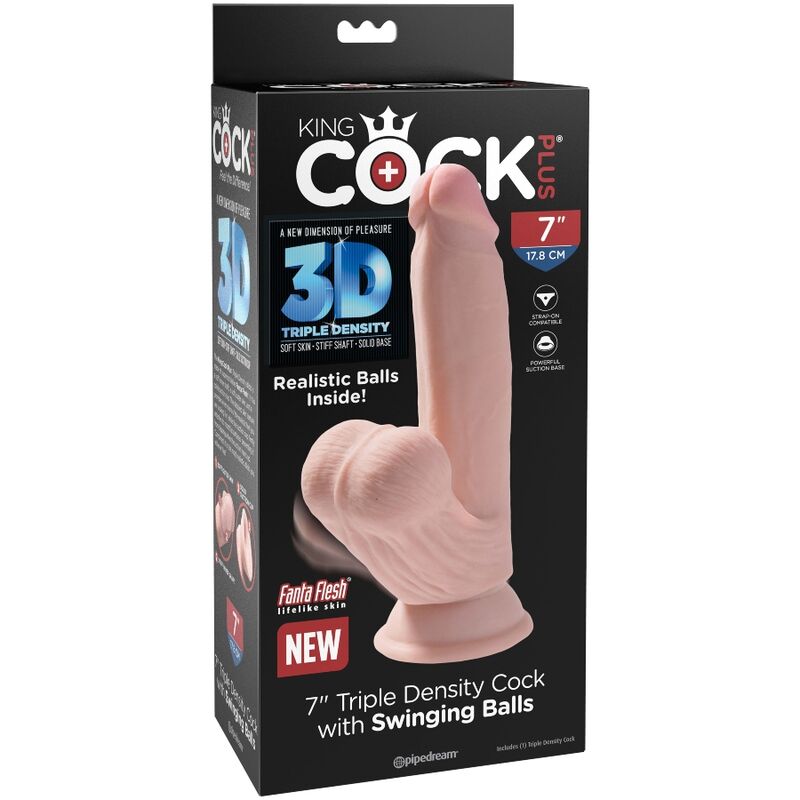 King Cock Plus 3D Dildo Swinging Balls 15.2 cm – helle Haut