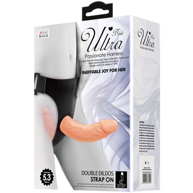 Baile Ultra Passion Doppeldildo mit Geschirr – geripptes TPR