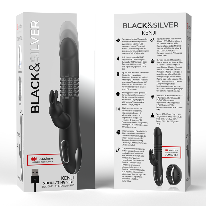 Black&Silver Kenji Rabbit-Vibrator Auf/Ab + WatchMe-Fernbedienung