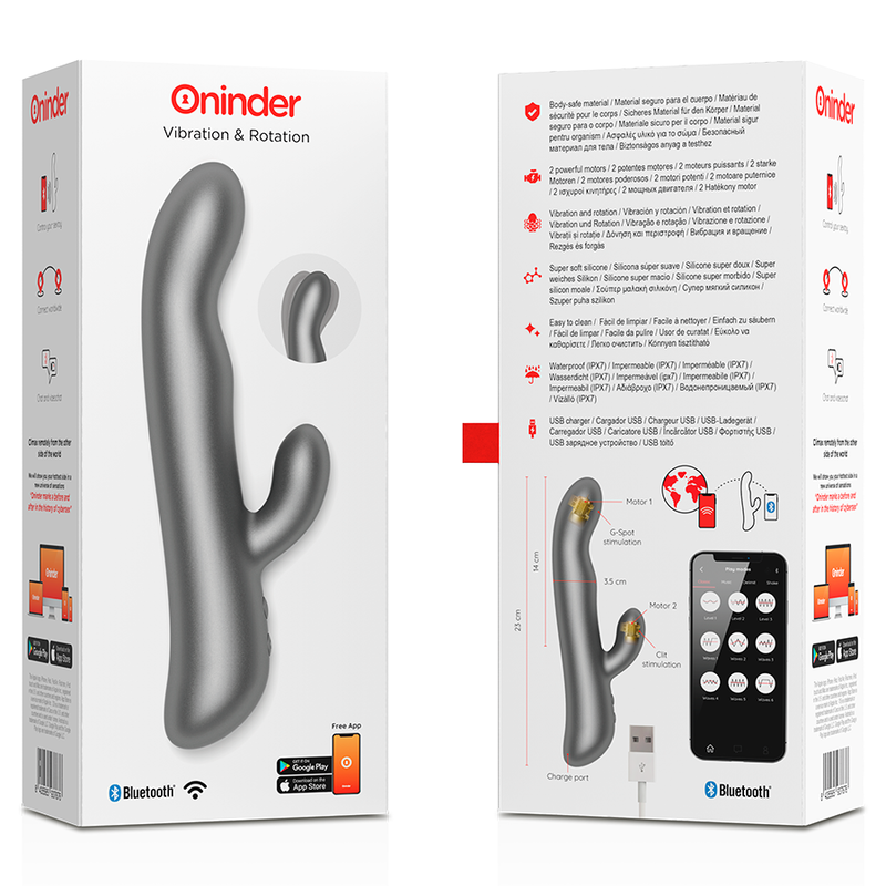 Oninder Oslo Rabbit-Vibrator & Rotation – schwarz, kostenlose App