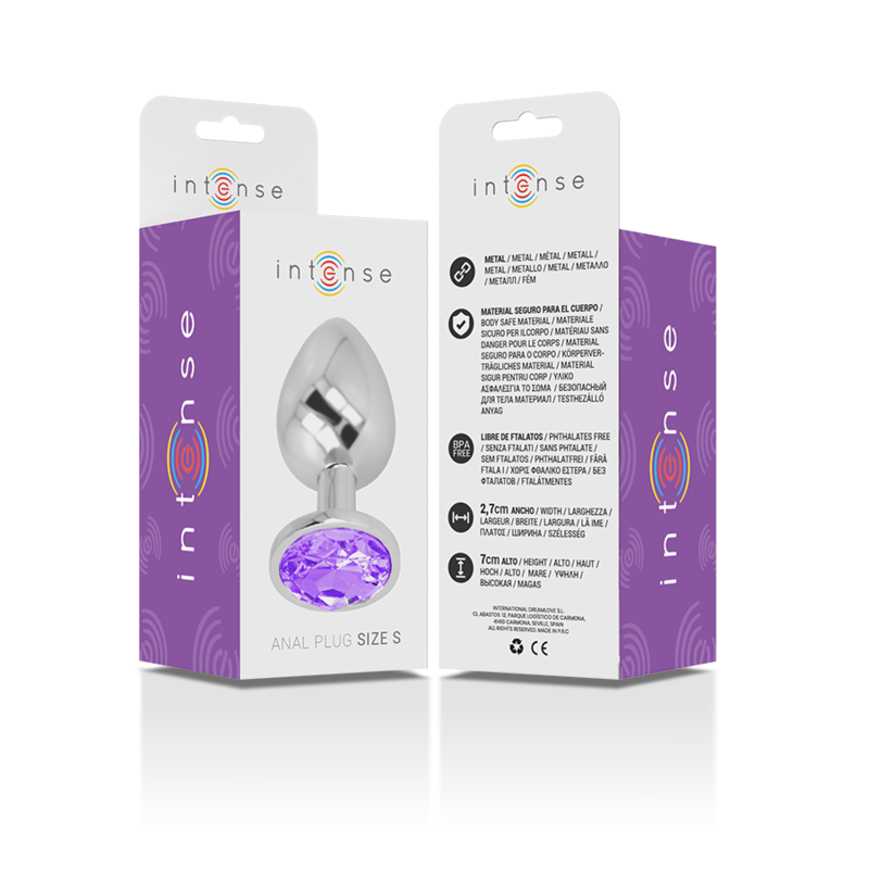 Intense Analplug aus Aluminiummetall mit Violettem Kristall, Grösse S