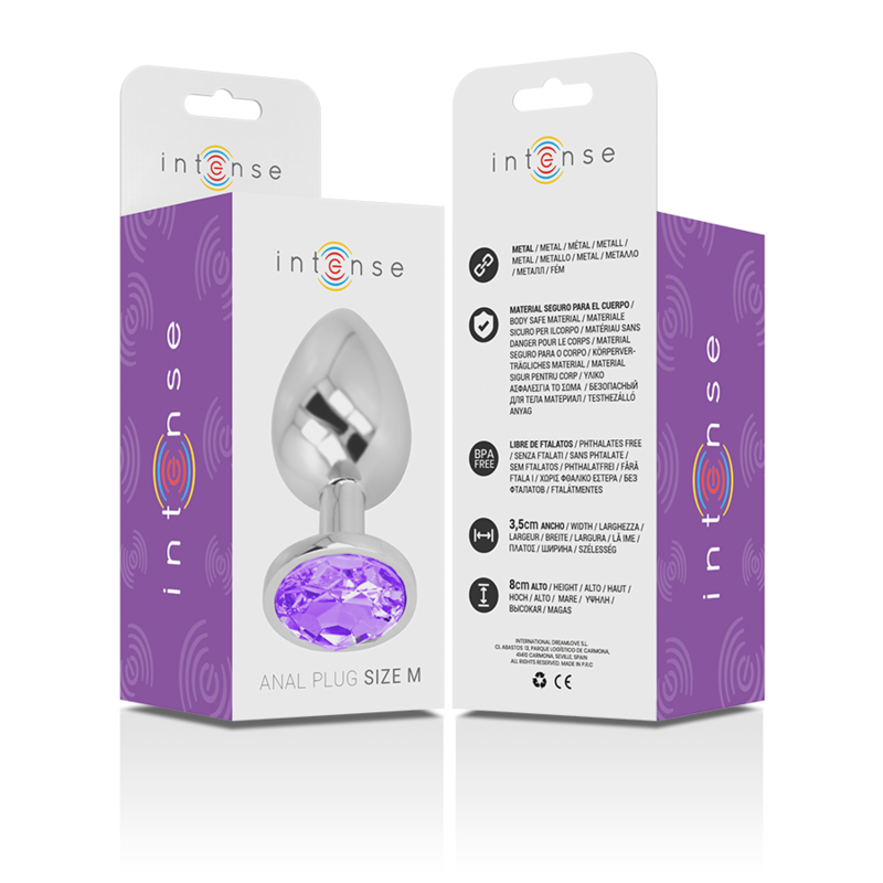 Intense Analplug aus Aluminiummetall mit Violettem Kristall, Grösse M