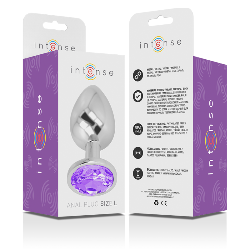Intense Analplug aus Aluminiummetall mit Violettem Kristall, Grösse L