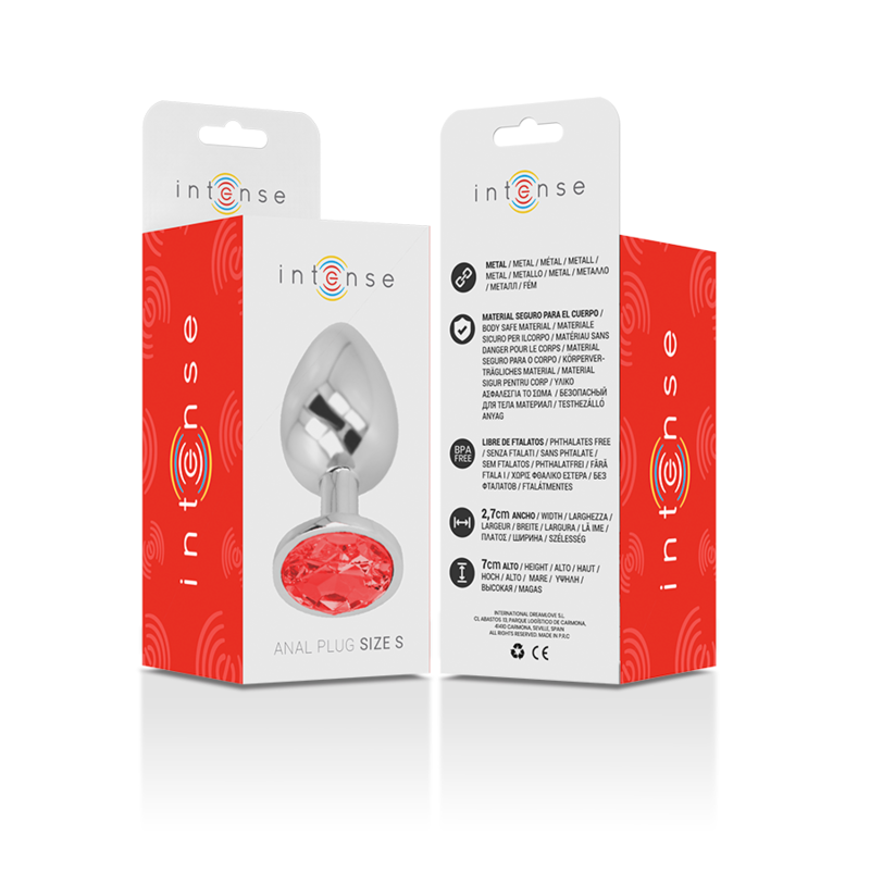 Intense Aluminium-Analplug mit rotem Kristall – Größe S