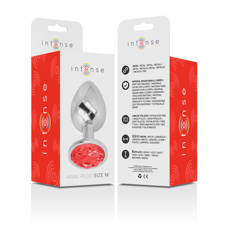 Intense Aluminium-Analplug mit rotem Kristall – Größe M