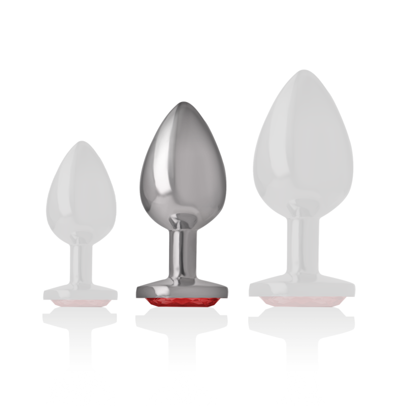 Intense Aluminium-Analplug mit rotem Kristall – Größe M