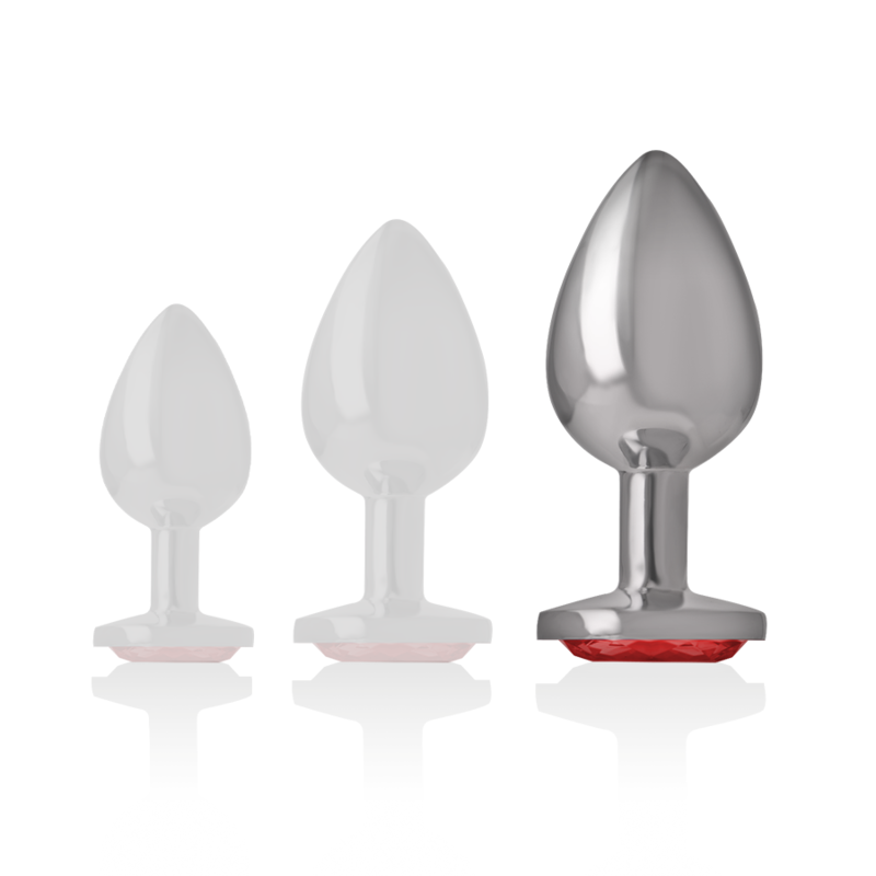 Intense Aluminium-Analplug mit rotem Kristall – Größe L