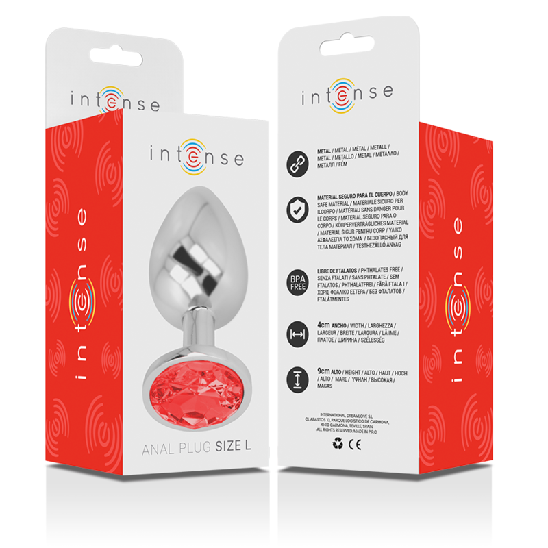 Intense Aluminium-Analplug mit rotem Kristall – Größe L