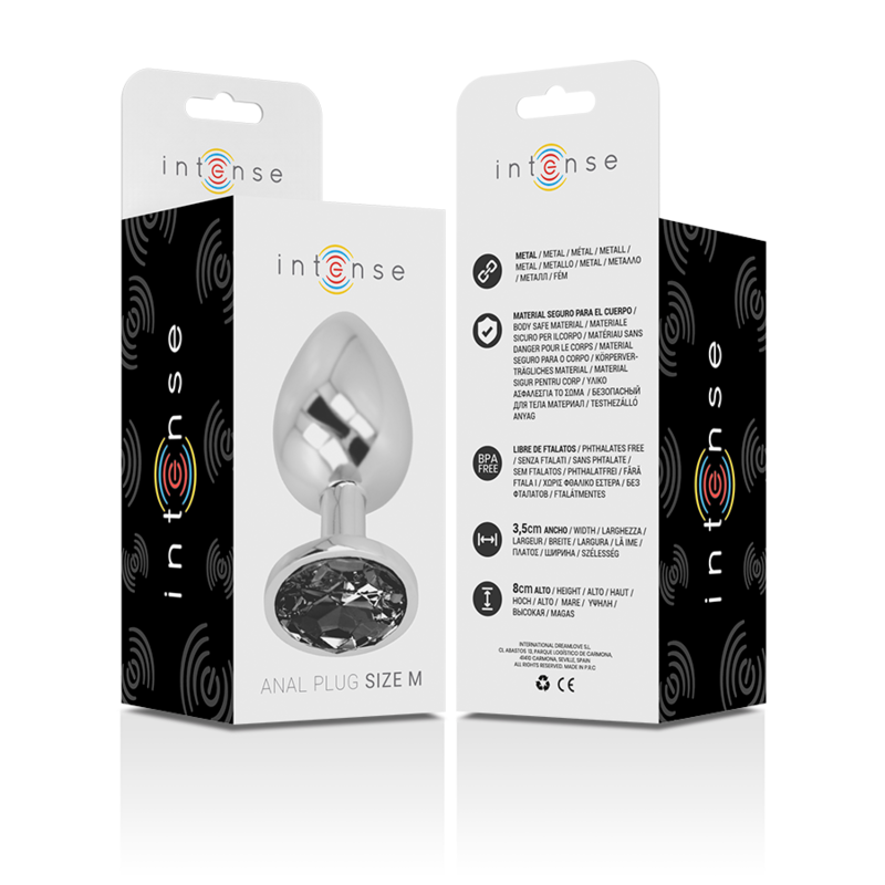 Intense Aluminium-Analplug mit schwarzem Glas – Größe M