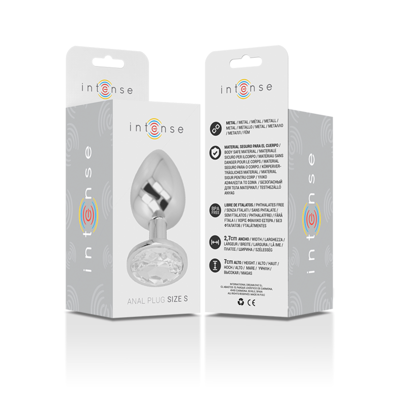 Intense Aluminium-Analplug mit silbernem Kristall – Größe S