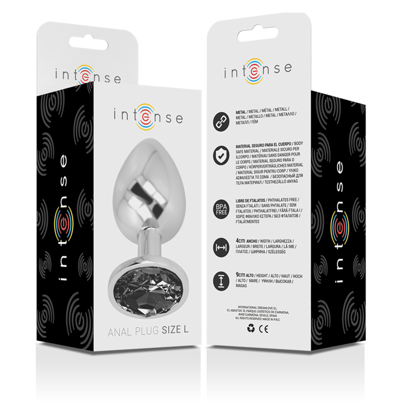 Intense Aluminium-Analplug mit schwarzem Glas – Größe L