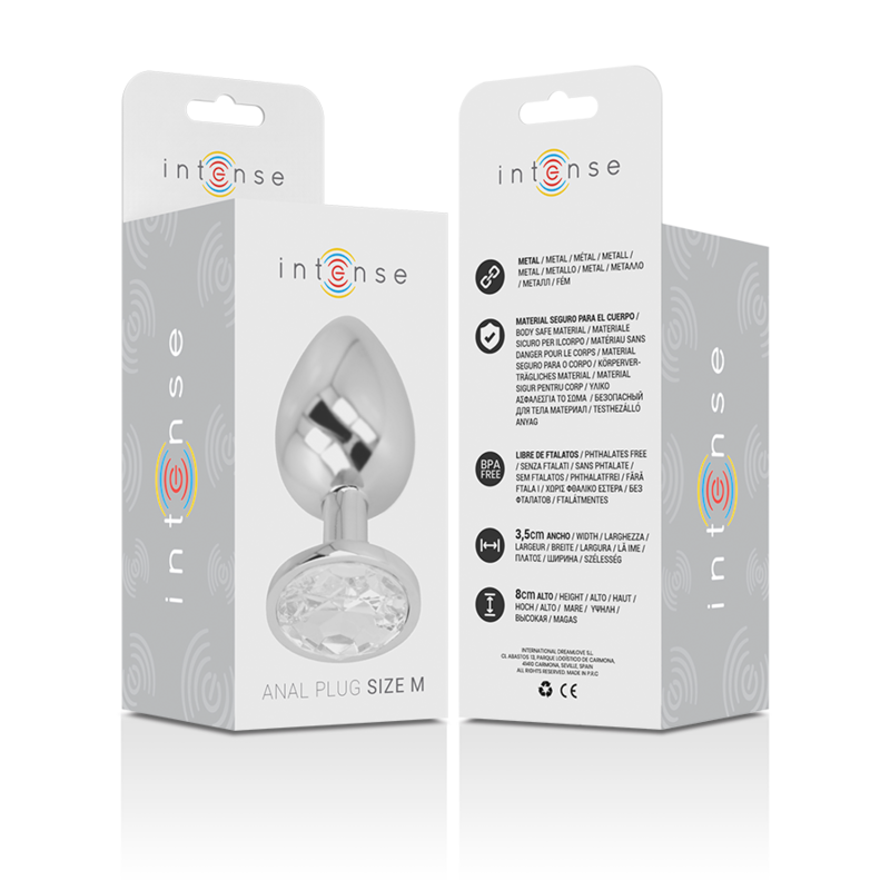Intense Aluminium-Analplug mit silbernem Kristall – Größe M