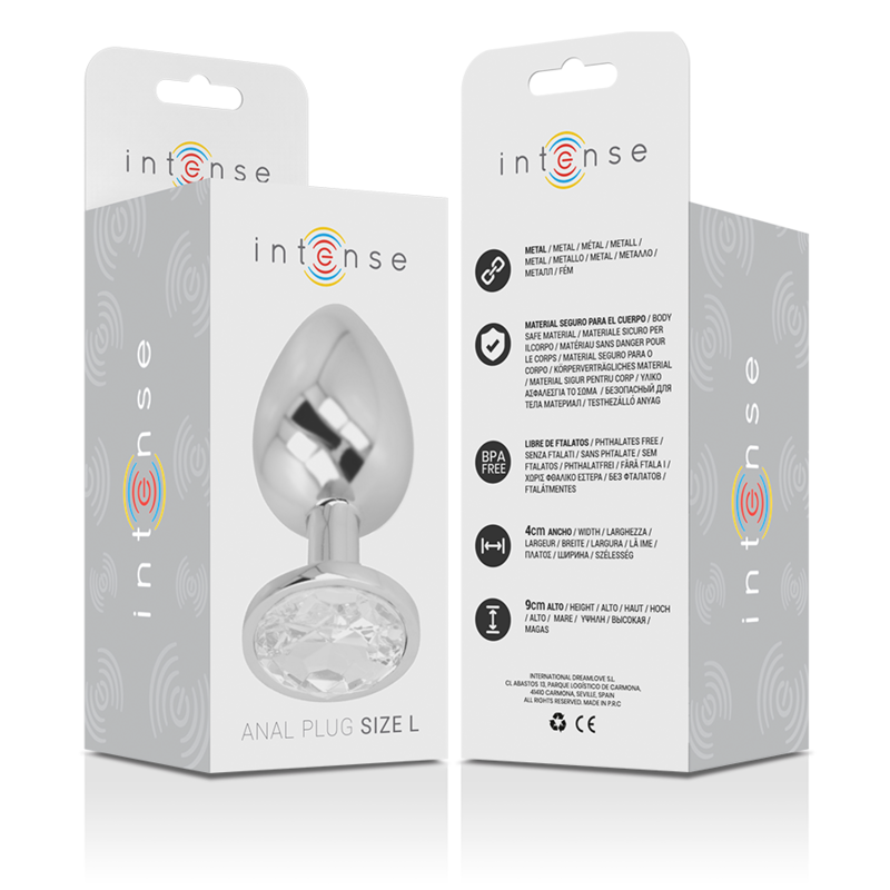 Intense Aluminium-Analplug mit silbernem Kristall – Größe L