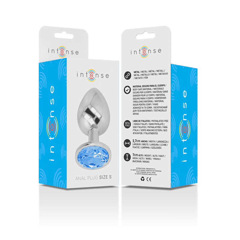 Intense Aluminium-Analplug mit blauem Kristall – Größe S
