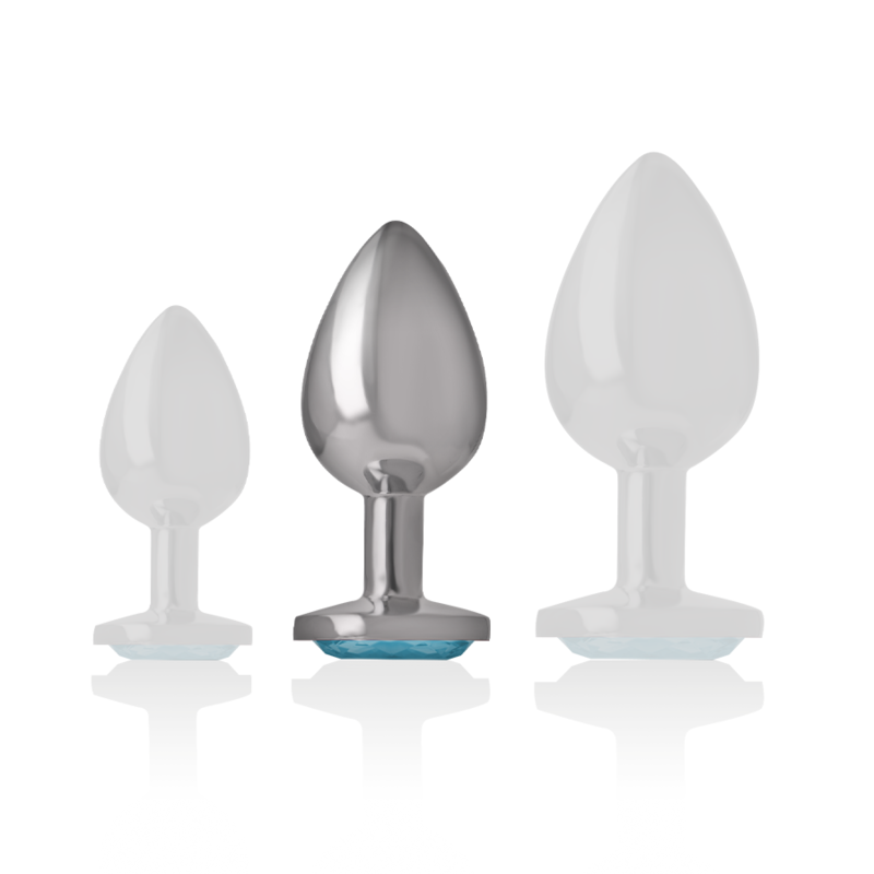 Intense Aluminium-Analplug mit blauem Glas – Größe M