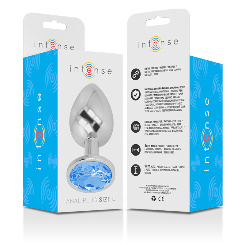 Intense Aluminium-Analplug mit blauem Kristall – Größe L