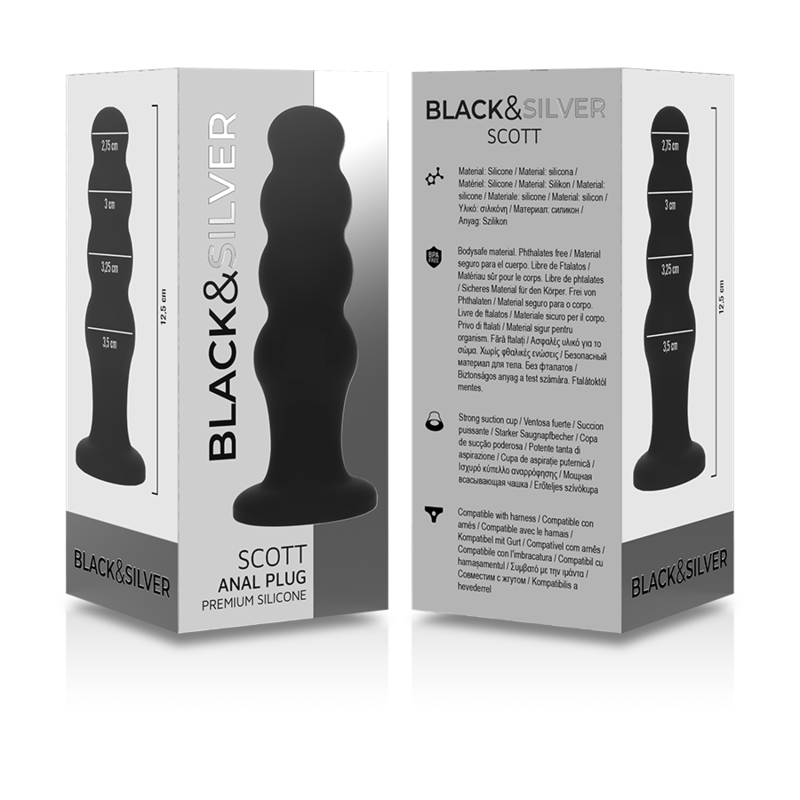 Black&Silver Scott Premium Silikon-Analplug – Schwarz