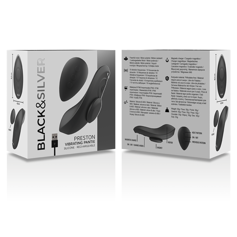 Black&Silver Preston Silikon-Panty-Vibrator wiederaufladbar – Schwarz
