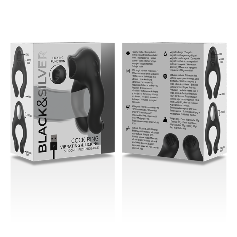 Black&Silver Silikon-Vibrationsring 3 Motoren – Schwarz