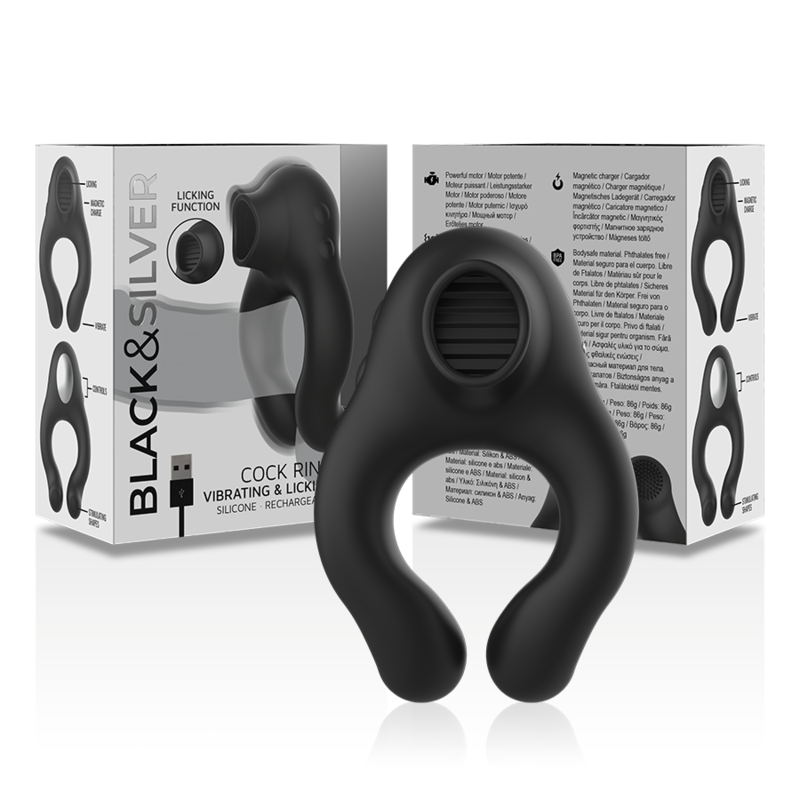 Black&Silver Silikon-Vibrationsring 3 Motoren – Schwarz