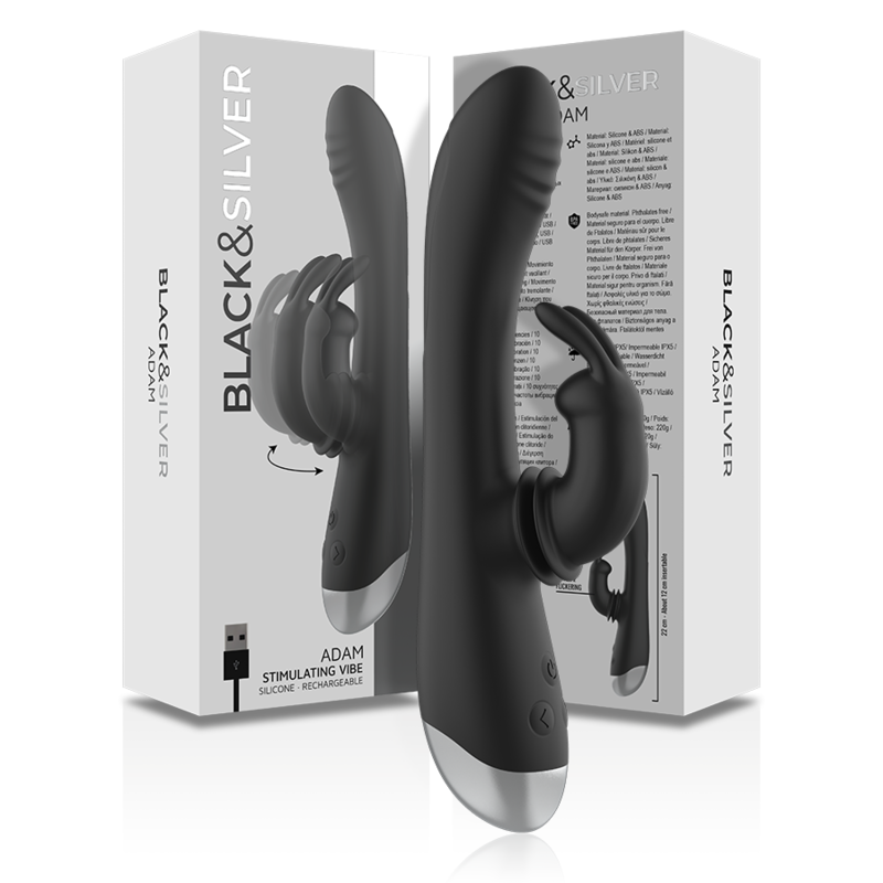 Black&Silver Adam Silikon Rabbit-Vibrator wiederaufladbar