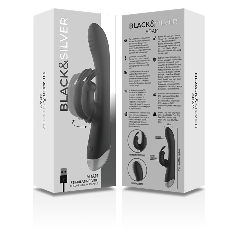 Black&Silver Adam Silikon Rabbit-Vibrator wiederaufladbar
