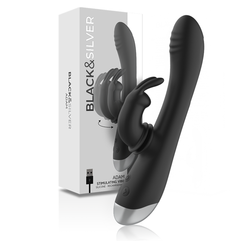Black&Silver Adam Silikon Rabbit-Vibrator wiederaufladbar
