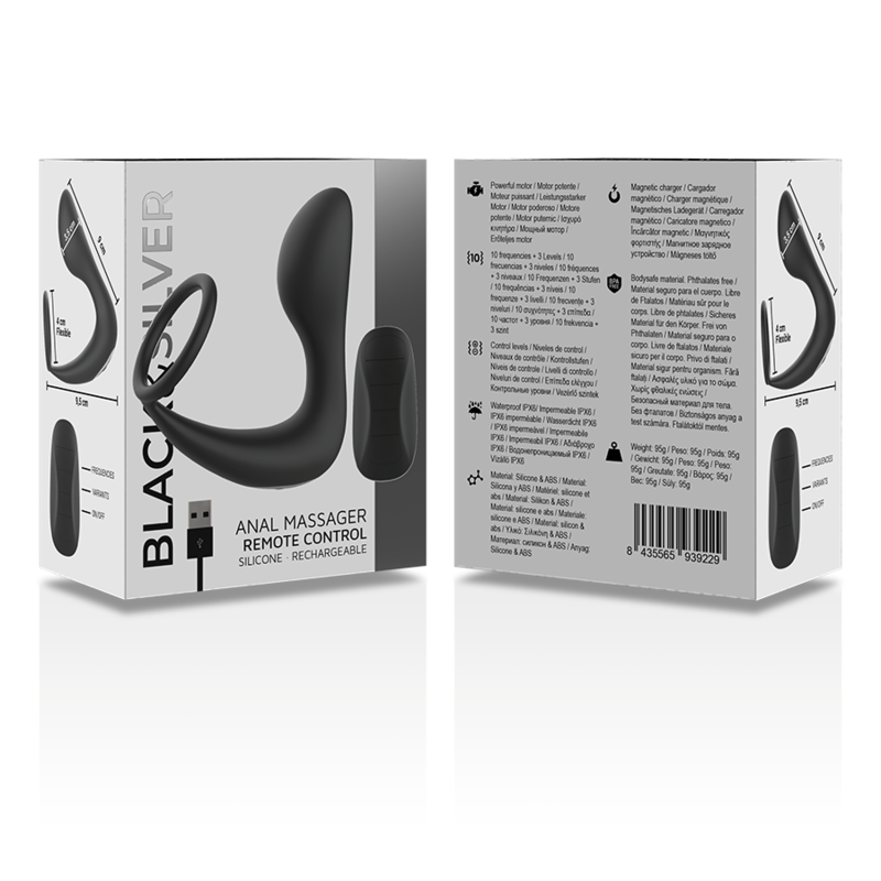 Black&Silver Silikon Anal-Massager mit Fernbedienung