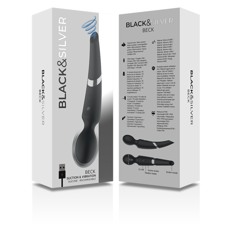 Black&Silver Beck 2-in-1 Saugnapf-Massagestab Silikon